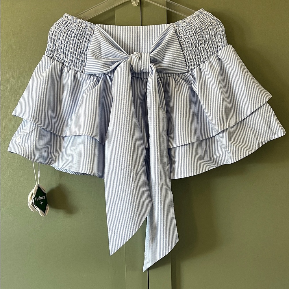HALARA Blue and White Striped Mini Skirt
